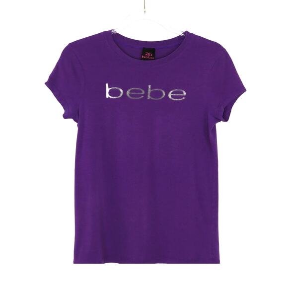 Y2K BEBE Purple Graphic Logo Tee Crewneck T-Shirt Vintage Large - Picture 3 of 7